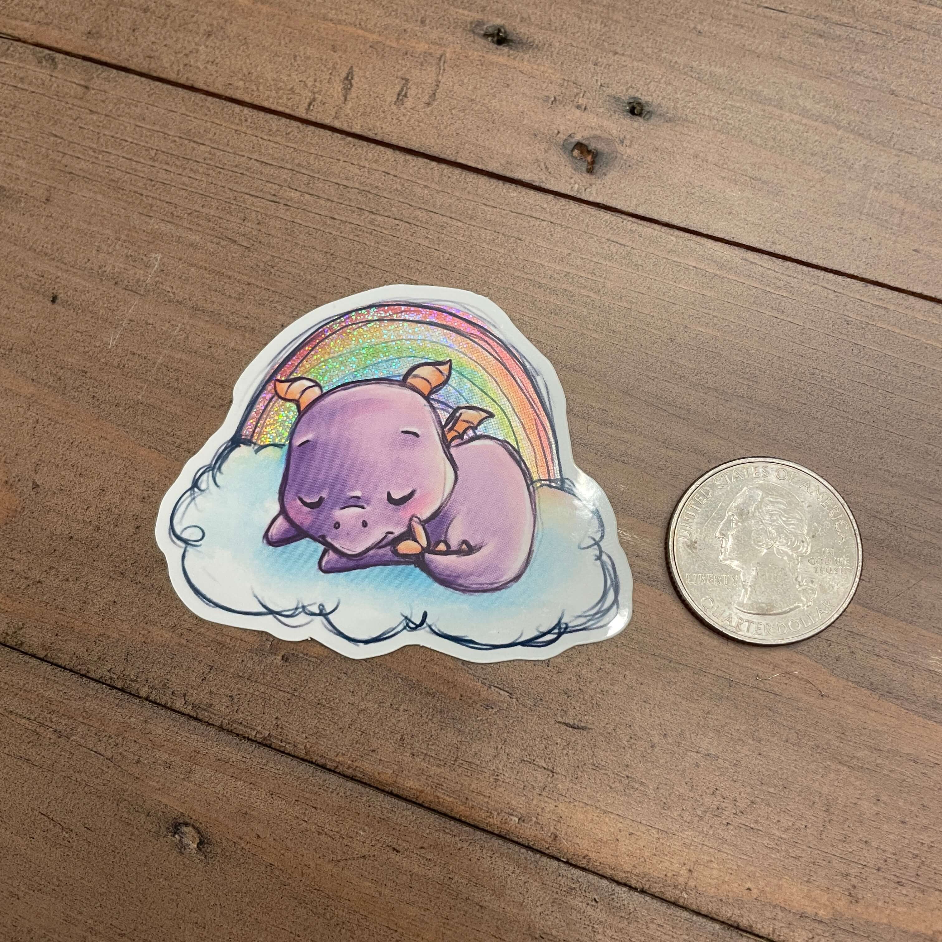 Glitter Sleepy Purple Dragon Stiker