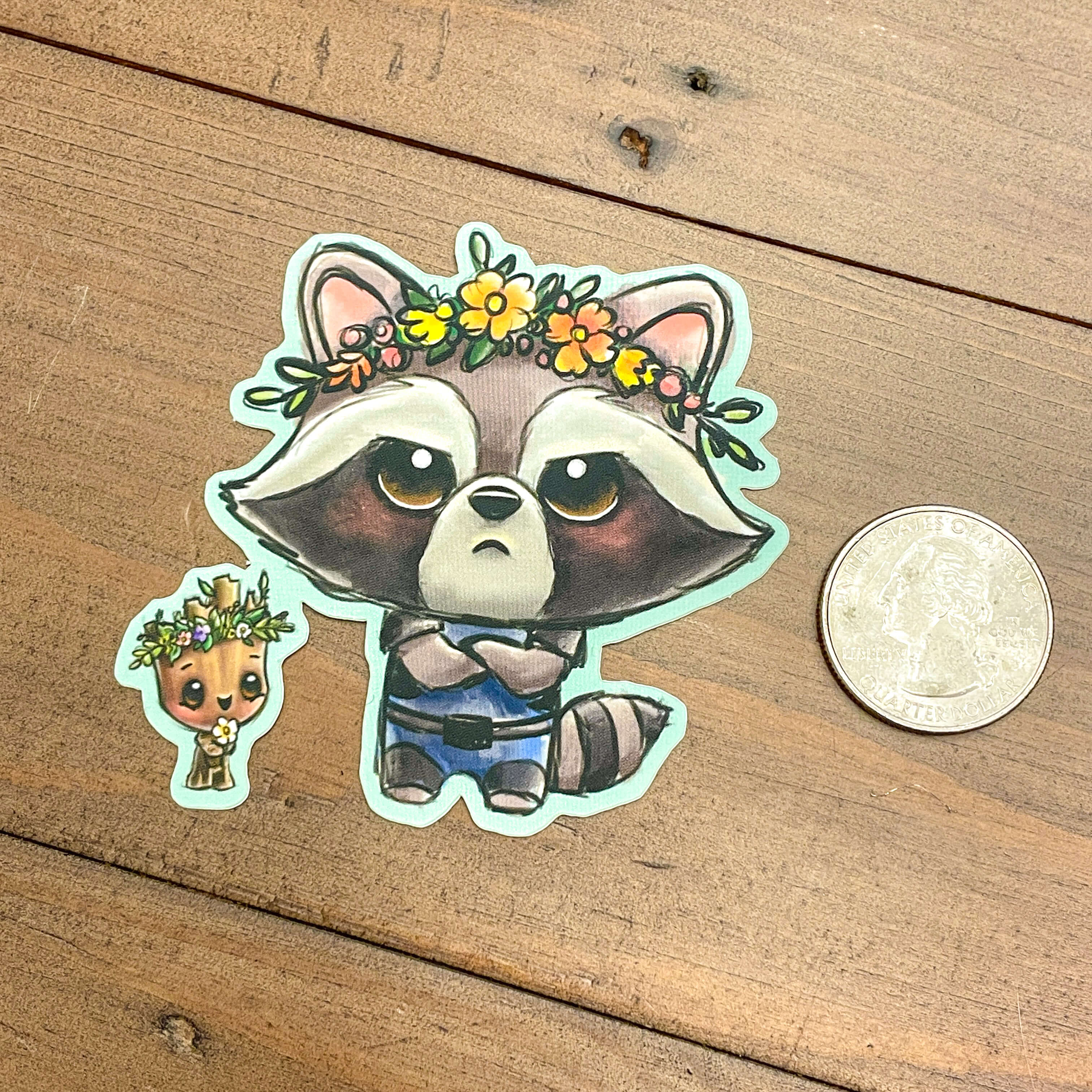 Flower Crown Racoon Tree Vinyl Sticker