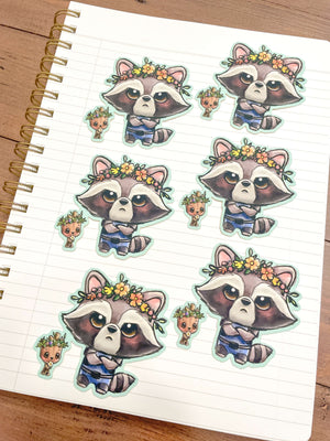 Flower Crown Racoon Tree Vinyl Sticker