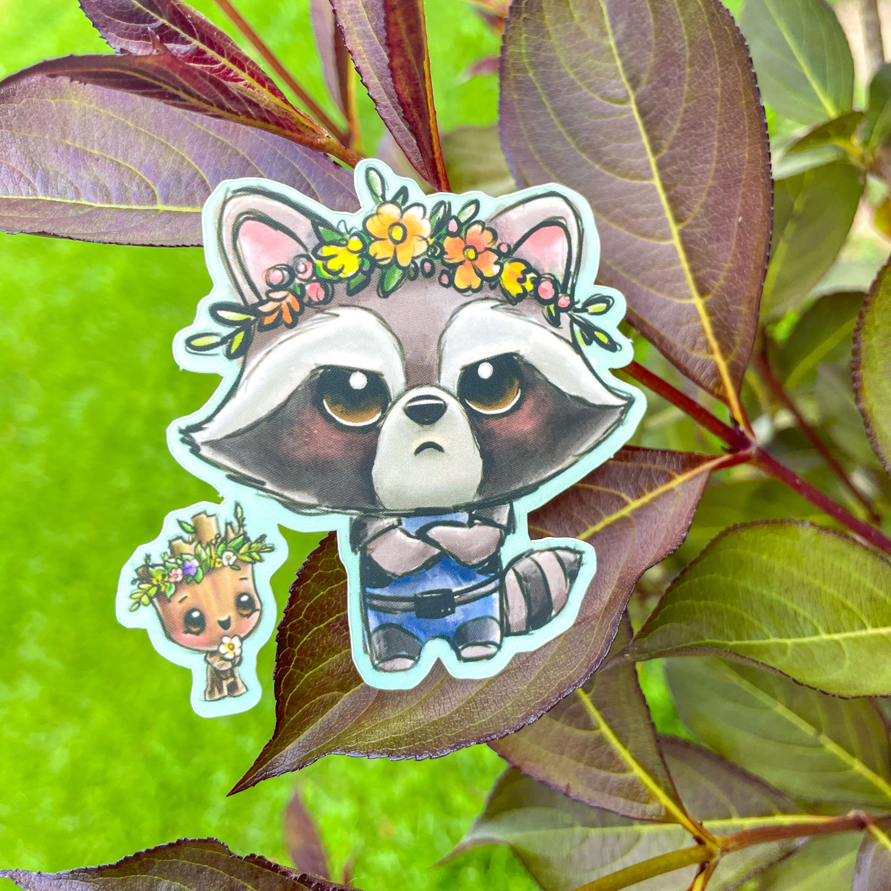 Flower Crown Racoon Tree Vinyl Sticker