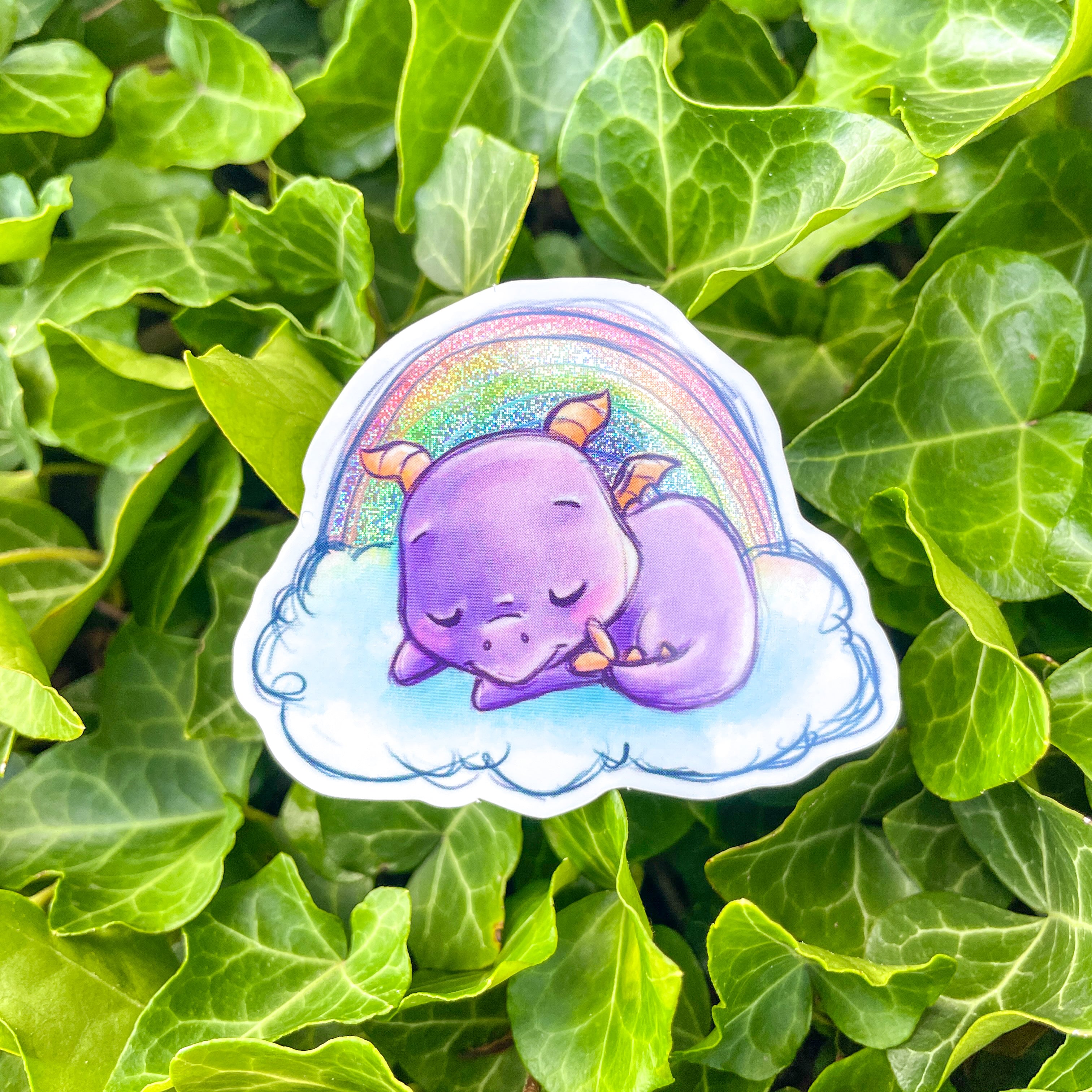 Glitter Sleepy Purple Dragon Stiker